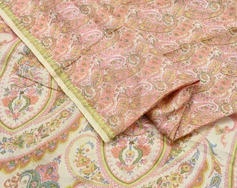 Indian Vintage Sari Peach & Ivory 100% Pure Silk Printed Sarees 5yd Sewing Craft Fabric Dress Making Floral Upcycle Quilting Crafting Used