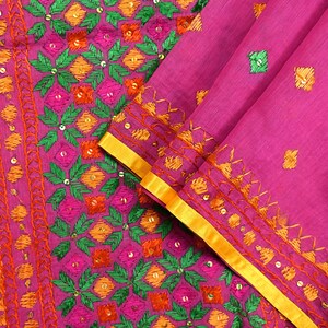 Indian Vintage Dupatta Pink Chanderi Long Stole Hand Embroidered Bagh Phulkari Stole Scarves Party wear