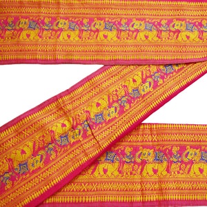 Indian Vintage Pink Saree Border Pure Silk Hand Woven Baluchari Indian Craft Trim Lace Ribbon Recycled Indian Sari Border Home Decor Soft