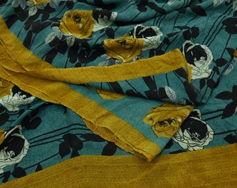 Indian Vintage Sari Black Pure Crepe Silk Printed Sarees Craft Fabric 5yd Sewing Floral Wrap Quilting Crafting Upcycle Dress making main image 0