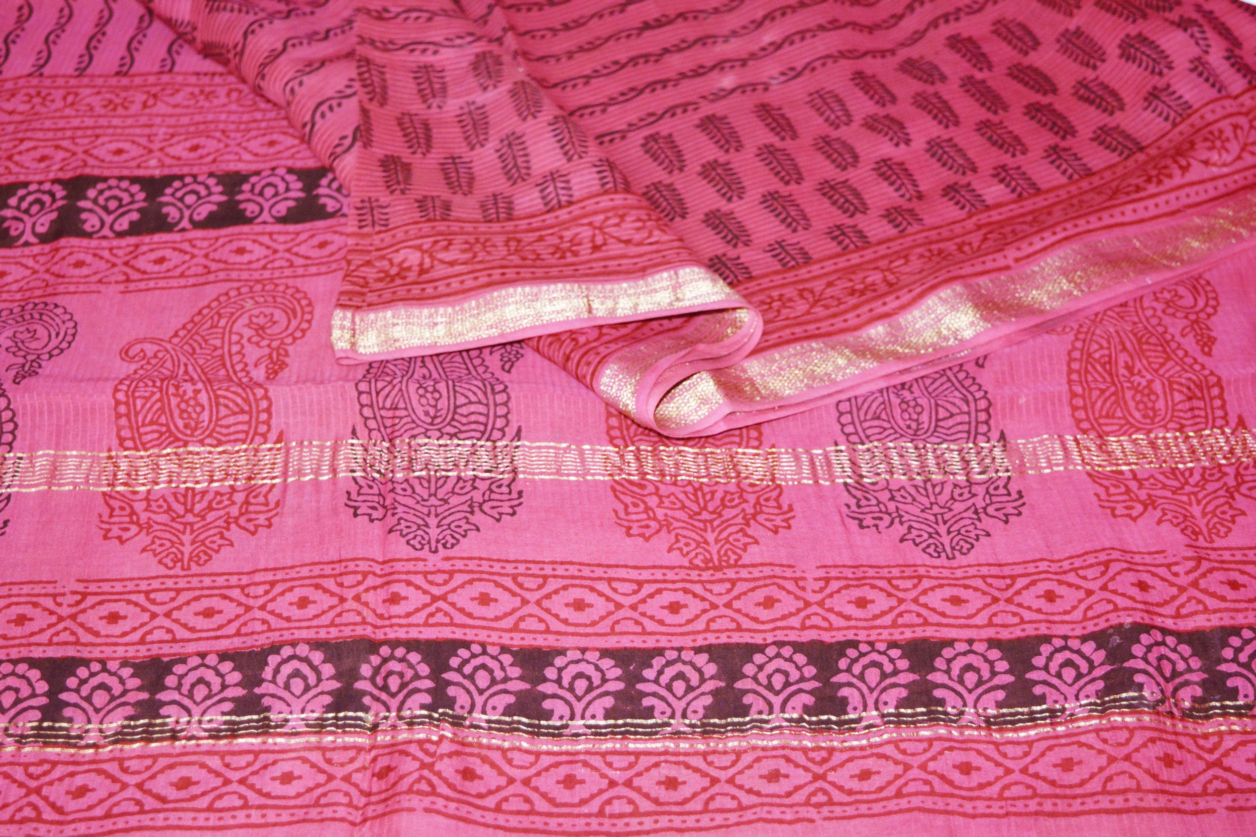 FREE SHIPPING Indian Pink Vintage Dupatta Long Stole Block | Etsy