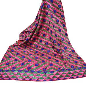 Indian Vintage Red Heavy Wedding Dupatta Long Stole Pure Cotton Hand Embroidered Bagh Phulkari Stole Scarves