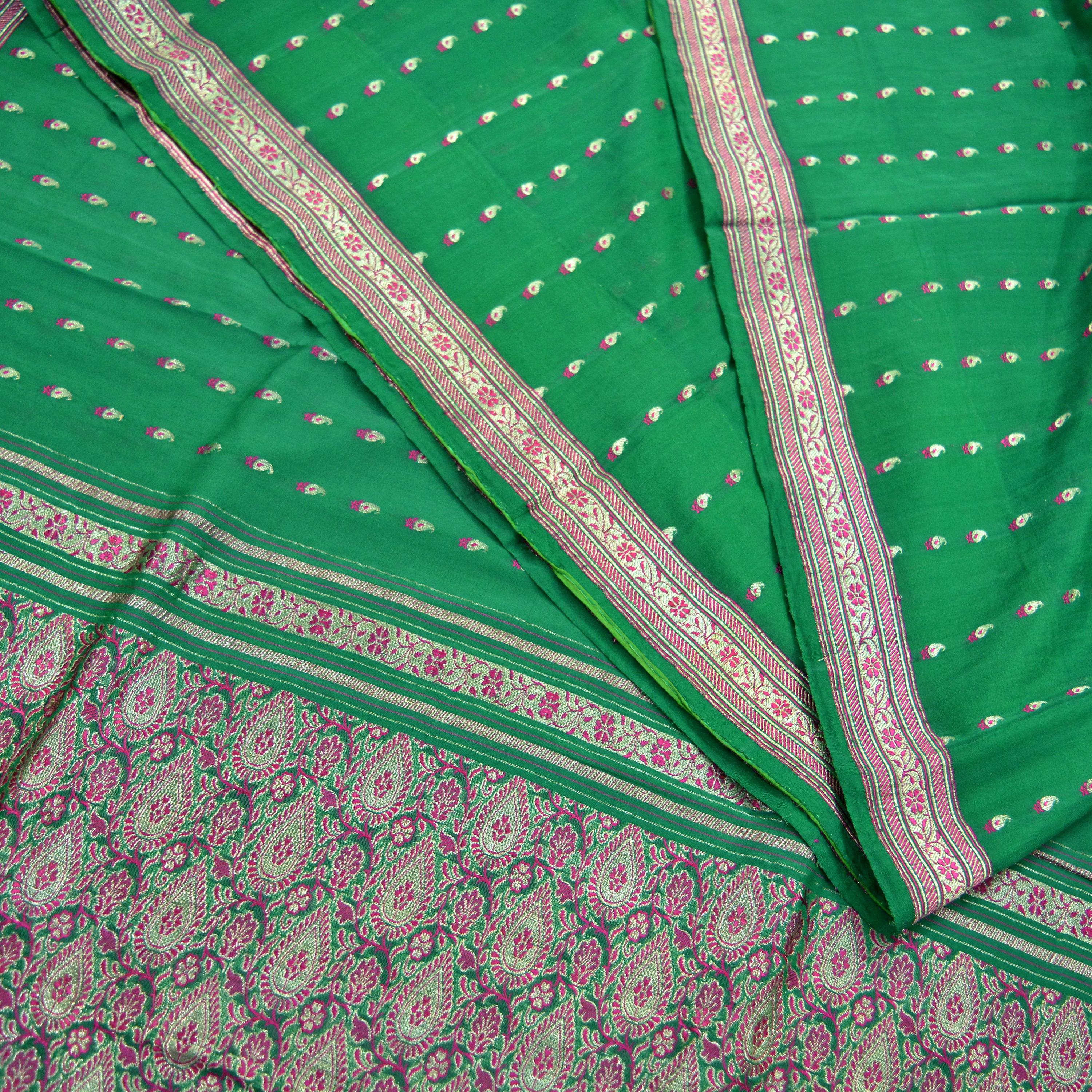 Buy Indian Vintage Sari Green Heavy Wedding Pure Silk Woven
