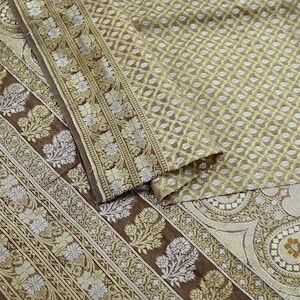 Indian Vintage Sari Brown 100% Pure Silk Hand Woven Sarees Craft Fabric 5Yd Ethnic Sewing Dress making Crafting Quilting Upcycle