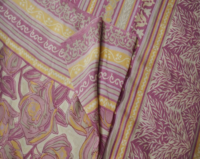 Indian Vintage Sari Blue Printed 100% Pure Cotton Saree Craft Fabric 5Yard Sewing Sarong Wrap Boho Floral