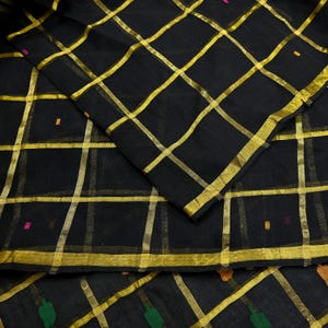 Tela para saris vintage indios, negra, de algodón puro, tejida a mano, 5 yardas, con estampado floral étnico, ideal para manualidades, reciclaje, acolchado y confección de vestidos. imagen 5