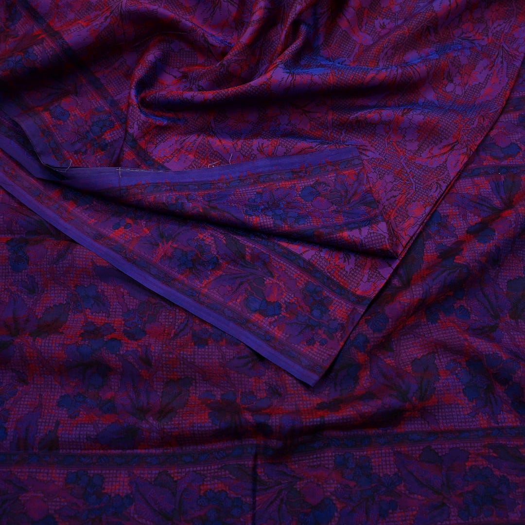 Indian Vintage Sari Red Pure Chiffon Silk Hand Embroidered Sarees Craft Fabric 6Yd Soft Dress Making Sewing Quilting For Crafting