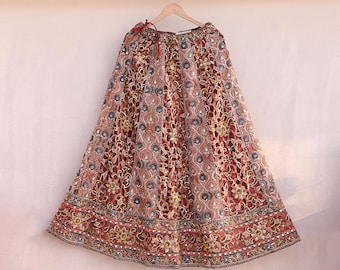 Indian Pre-Owned Heavy Wedding Red Pure Satin Silk Hand Embroidered Lehenga/Skirt Designer By Manish Malhotra Bridal Wear Zardozi/ Dabka
