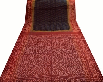 FREE SHIPPING  Women Vintage Red & Black Saree Pure Georgette Silk Bandhani Printed Sari Craft Fabric Sewing 5Yard Soft Light Dress Making