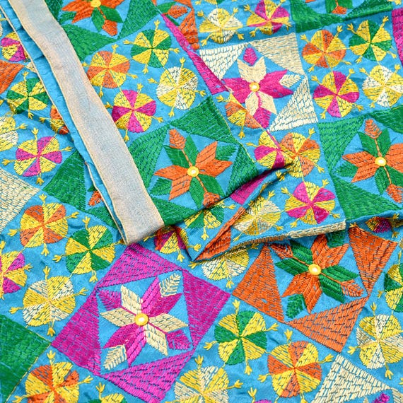 Blue Kani Weave Dupatta Indian Vintage Blue Heavy Dupatta Long Stole Artificial Silk Hand  Embroidered Bagh Phulkari Stole Scarves Golden Lace New Zealand