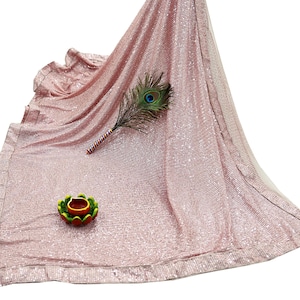 Indian Vintage Heavy Sari Pink Net/Mesh Embroidered Sarees Fabric 5Yd Sewing Soft Floral Craft Fabric Dress making Crafting Bollywood sari