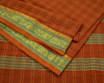 Saris indios vintage naranjas de algodón puro tejidos a mano, tela para manualidades de 5 yardas, étnicos, suaves, para costura, confección de vestidos, zari, reciclaje.