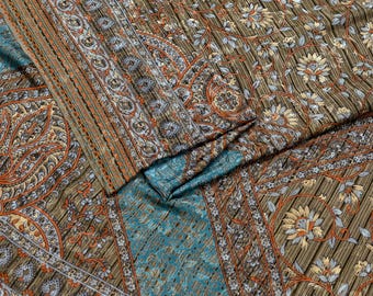 Indian Vintage Brown Artificial Silk Printed Saree Floral 6 Yards Soft Craft Fabric for Dressmaking, Décor, Quilting, Upcycling