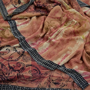 Indian Vintage Brown & Black Saree Pure Crepe Silk Printed Sari 5yd Sewing Floral Soft Craft Fabric Wrap Dress Making Crafting Quilting