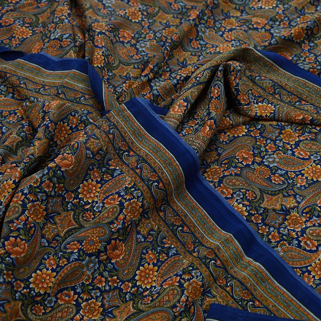 Indian Vintage Saree Black Moss Crepe Printed Sari 5yd Sewing Floral Soft Craft Fabric Dressmaking Quilting For Crafting Upcycle main image 1
