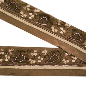 Indian Vintage Brown Sari Border Hand Embroidered Indian Craft Trim Lace Sewing Sari Ribbon Recycled Sari Border Decor