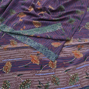 Indian Vintage Sari Blue Pure Crepe Silk Hand Embroidered Saree 5yd Sewing Floral Craft Sequins Dress making Crafting Quilting