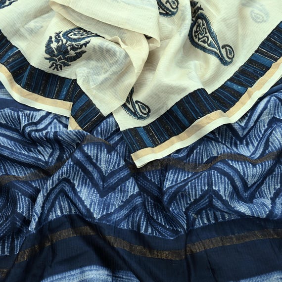 Blue Kani Weave Dupatta Indian Vintage Blue Heavy Dupatta Long Stole Artificial Silk Hand  Embroidered Bagh Phulkari Stole Scarves Golden Lace New Zealand