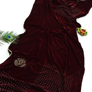 Indian Vintage Heavy Wedding Maroon Dupatta Velvet Long Stole Hand Embroidered Scarves Zari Hijab Veil Wrap Bridal Dupatta Paisley