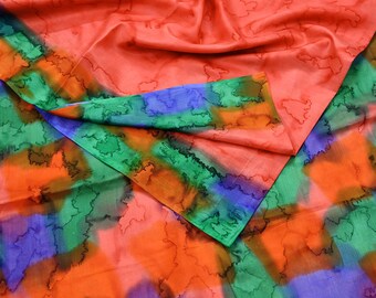 Indian Vintage Sari Orange & Peach 100% Pure Silk Tie-dye Printed Saree Fabric 6yd Sewing Craft Fabric DressMaking Crafting Quilting Upcycle