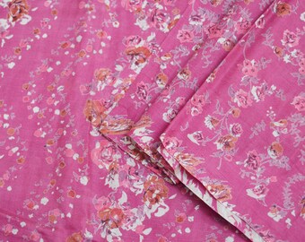 Indian Vintage Peach & Red Pure Silk Printed Saree 5 Yards Soft Floral Fabric for Dressmaking, Quilting, Crafting, Sewing Upcycling main image 1