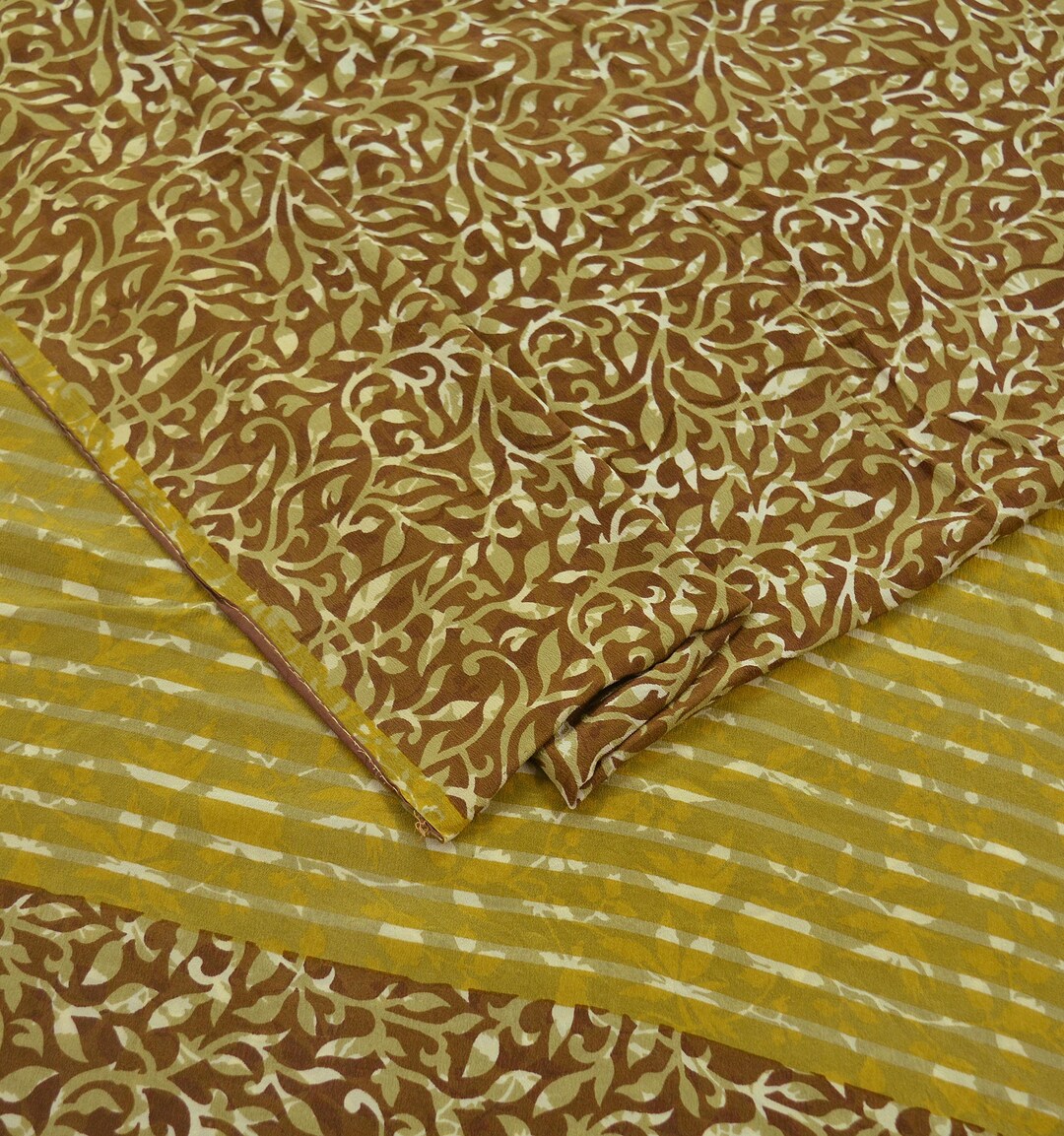 Indian Vintage Sari Printed 100% Pure Cotton Saree Craft Fabric 5Yd Soft Sewing Sarong Wrap Boho Stripes Dress making Quilting main image 1
