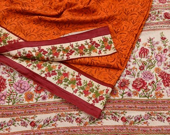 Vintage Sari Orange 100% Pure Silk Printed Saree Fabric 5yard Sewing Paisley Soft Dress Designing for Crafting ,Decor