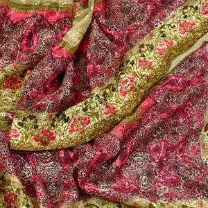 Indian Vintage Dupatta Beige & Pink Pure Georgette silk Long Stole Embroidered Scarves Stole Veil Wrap Sequins Zari