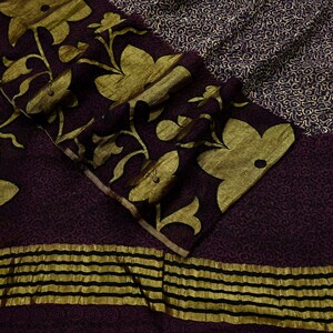 Tissu Sari Vintage Bordeaux 100% Soie Pure - 3.7m X 1.1m, Artisanal, Fait Main Inde