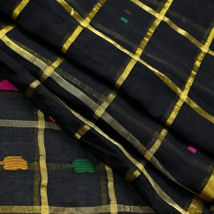 Tela para saris vintage indios, negra, de algodón puro, tejida a mano, 5 yardas, con estampado floral étnico, ideal para manualidades, reciclaje, acolchado y confección de vestidos. imagen 9