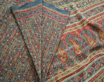 FREE SHIPPING Indian Vintage Gray Saree Pure Crepe Silk Printed Indian Sari Fabric 5yard Sewing Paisley Soft Craft Fabric Wrap