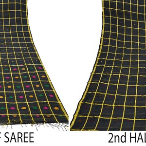 Tela para saris vintage indios, negra, de algodón puro, tejida a mano, 5 yardas, con estampado floral étnico, ideal para manualidades, reciclaje, acolchado y confección de vestidos. imagen 20