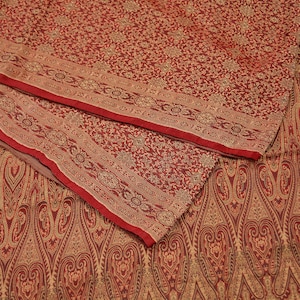 Sari vintage indien marron lourd mariage pur satin de soie tissé sari Banarasi Tanchoi 5 yd tissu artisanal ethnique upcycle sari lourds de mariée