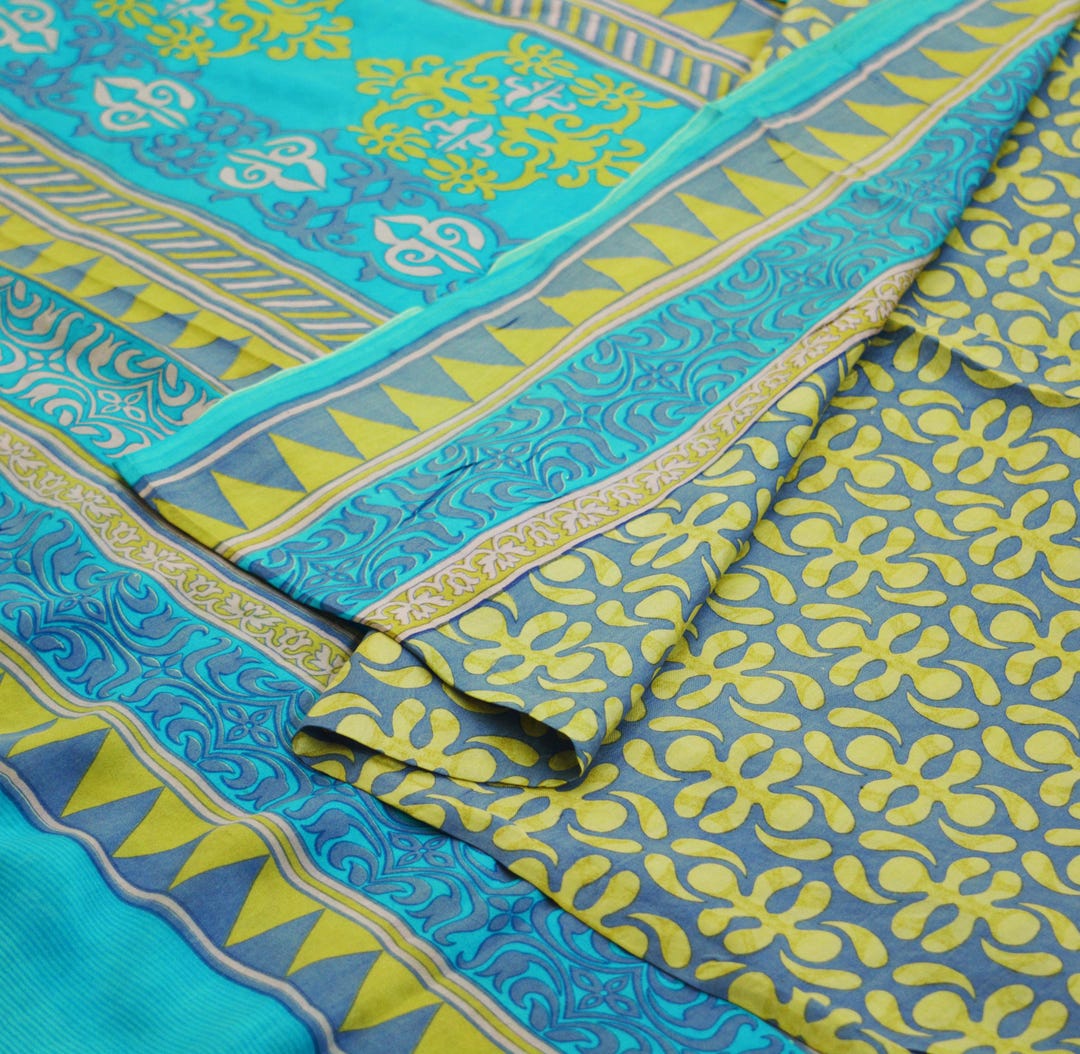 Indian Vintage Sari Printed 100% Pure Cotton Saree Craft Fabric 5Yd Soft Sewing Sarong Wrap Boho Stripes Dress making Quilting main image 0