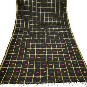 Tela para saris vintage indios, negra, de algodón puro, tejida a mano, 5 yardas, con estampado floral étnico, ideal para manualidades, reciclaje, acolchado y confección de vestidos. imagen 2