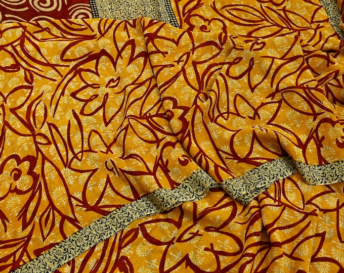 Indian Vintage Sari Black Pure Crepe Silk Printed Sarees Craft Fabric 5yd Sewing Floral Wrap Quilting Crafting Upcycle Dress making main image 1