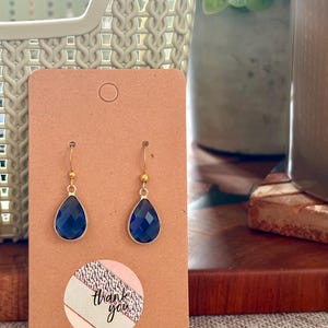Deep Blue Gem Earrings | Teardrop Gems | Cute Earrings | Blue Jewellery | Gold Earrings | Dangle and Drop Earrings
