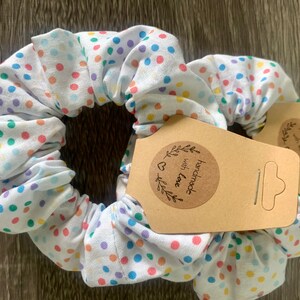Skinny Rainbow Polka Dot Scrunchies | Rainbow Scrunchies | Hair Accessories | Hair Ties | Hair Elastics | Handmade Scrunchies | Cotton