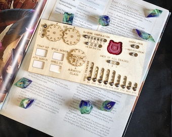 Rastreador de clase magnético de madera hecho a mano para bardo | Dungeons and Dragons 2024 | Accesorio para juegos de rol de mesa