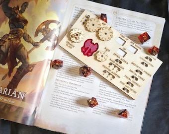 Rastreador de clase magnético de madera hecho a mano, Bárbaro | Dungeons and Dragons 2024 | Accesorio para juegos de rol