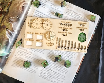 Rastreador de clase magnético de madera hecho a mano para druida | Dungeons and Dragons 2024 | Accesorio para juegos de rol de mesa