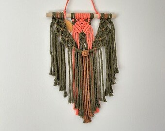 Macrame wallhanging / gift for a girl / green and peach