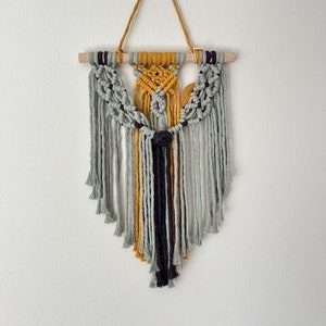 Small Macrame Wallhanging/ gift for her / Wall Art / Blue/ Yellow / Purple image 1