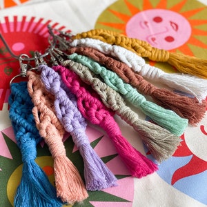 Keychain Tassel/ Macrame / Blush / White / Blue / Coral / Red / Yellow / Green /Mint / Pink / Purple/ Swivel Claw Clip / Boho Keychain image 2