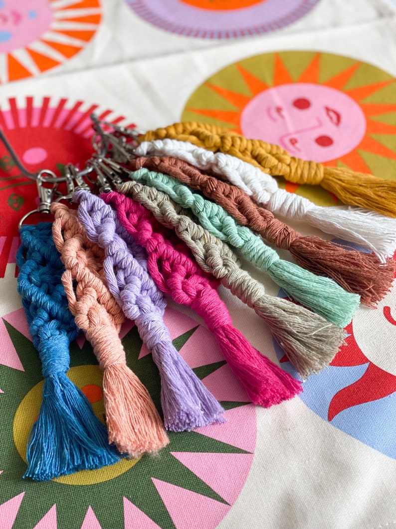 Keychain Tassel/ Macrame / Blush / White / Blue / Coral / Red / Yellow / Green /Mint / Pink / Purple/ Swivel Claw Clip / Boho Keychain image 2