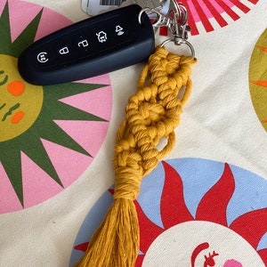 Keychain Tassel/ Macrame / Blush / White / Blue / Coral / Red / Yellow / Green /Mint / Pink / Purple/ Swivel Claw Clip / Boho Keychain Yellow