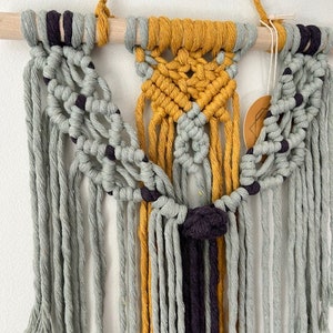 Small Macrame Wallhanging/ gift for her / Wall Art / Blue/ Yellow / Purple image 2