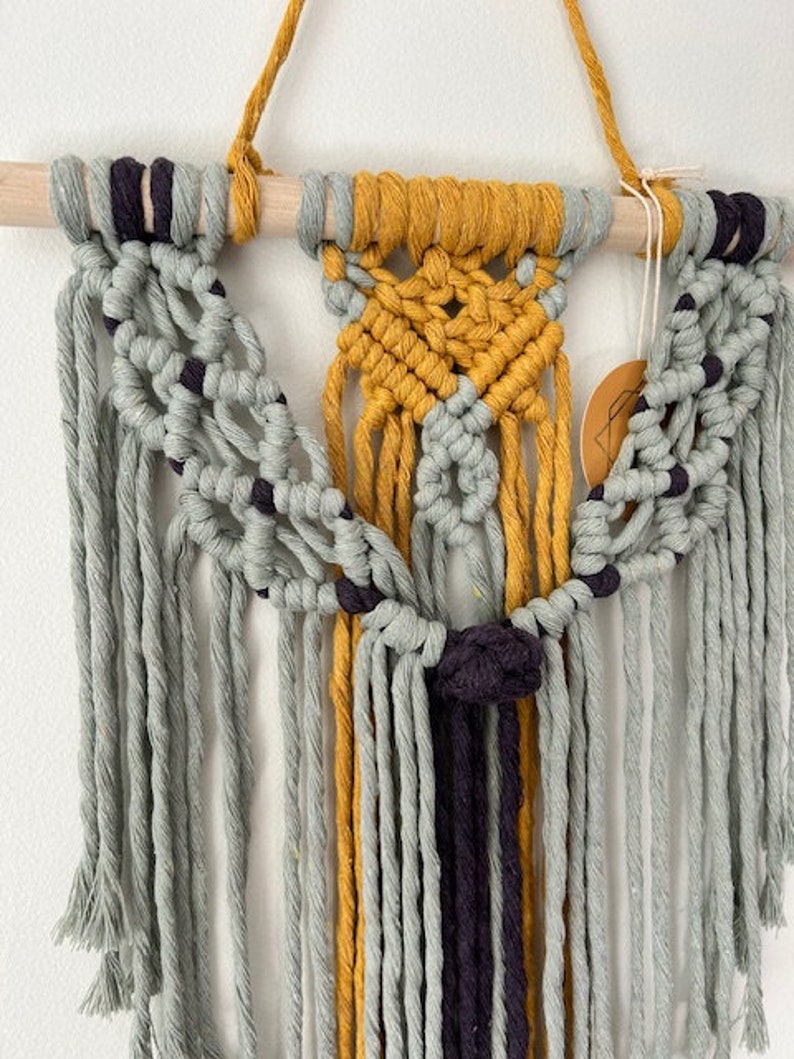 Small Macrame Wallhanging/ gift for her / Wall Art / Blue/ Yellow / Purple image 2
