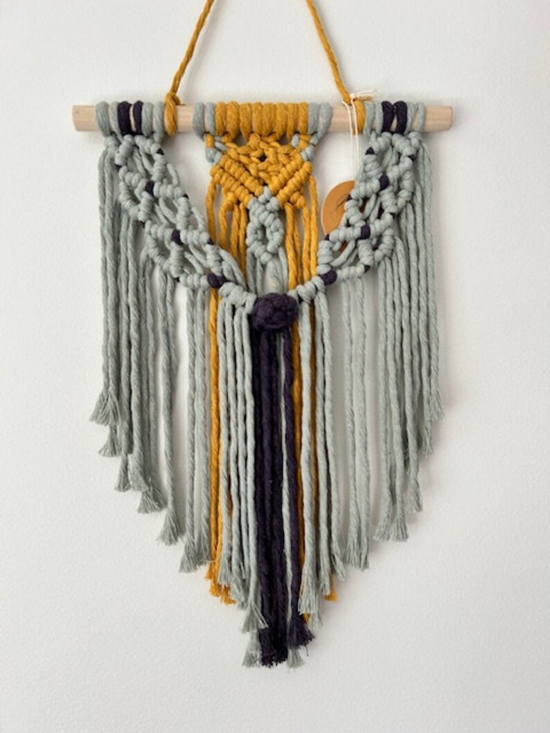 Small Macrame Wallhanging/ gift for her / Wall Art / Blue/ Yellow / Purple image 3