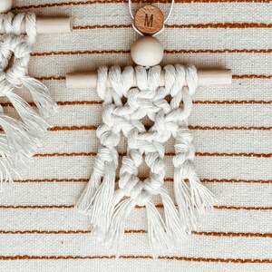 Macrame Ornament / Christmas Ornament / Personalized / Wooden bead Initial / White Macrame / Festive / Mini Wallhanging Ornament image 1